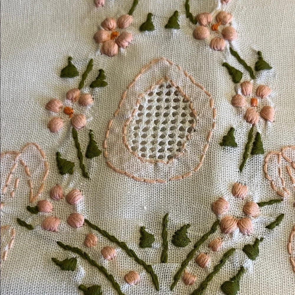 Embroidered White hand Towel with Pink and Green Floral Design NWOT